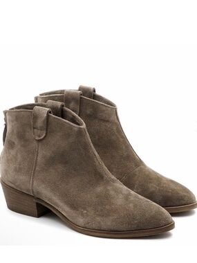 Women's Taupe Suede Ankle Booties - Casual Low Heel